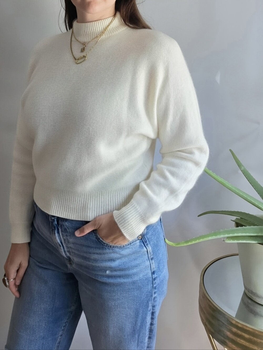 Angora Wool Rafaella Cream Mock Turtleneck Sweater